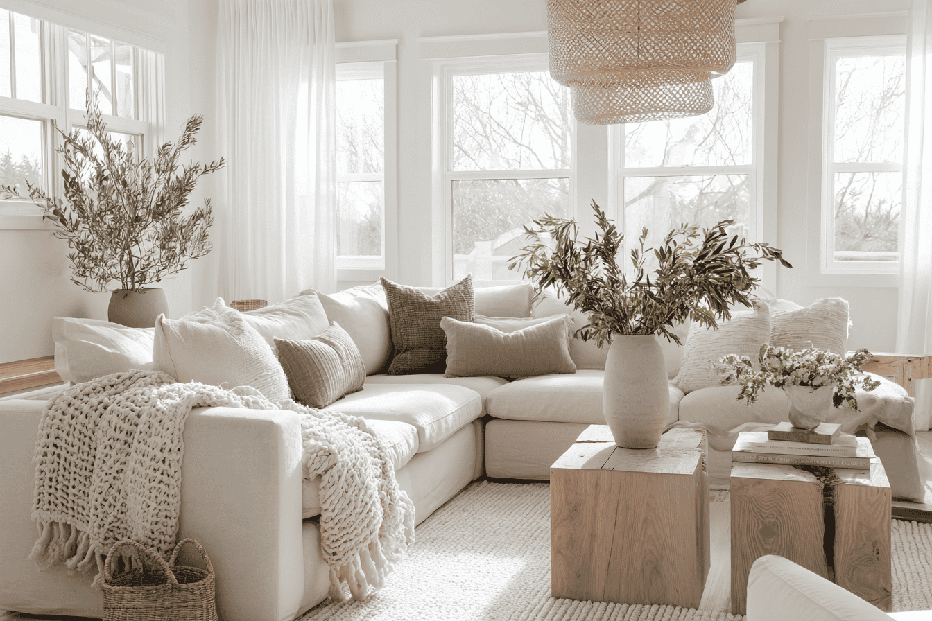 Woman opening curtains in a bright peaceful room