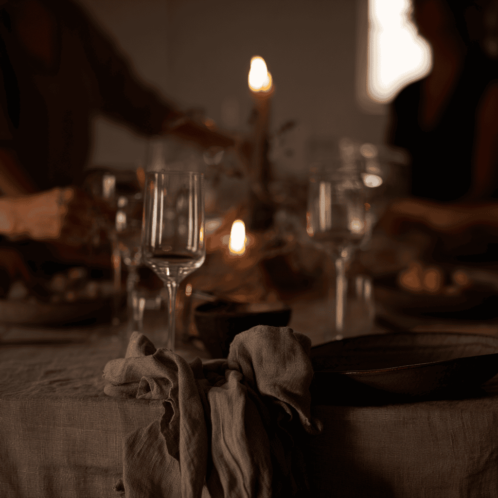 Simple neutral dinner table set for an intimate gathering