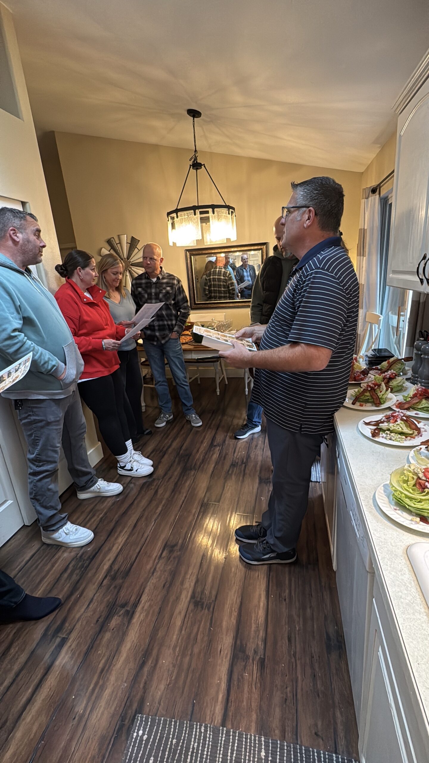 Friends gathered inside during dinner party