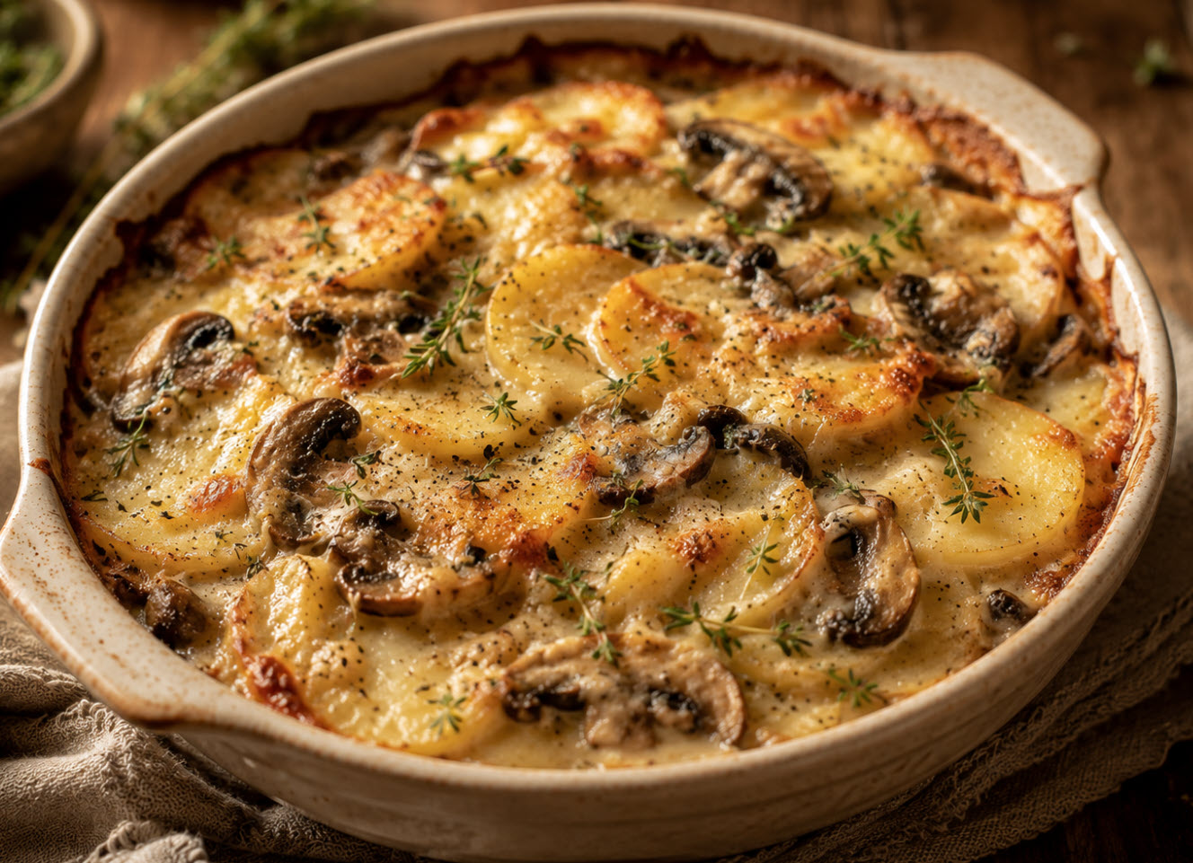 Truffle potato gratin with Gruyere and smoked cheddar