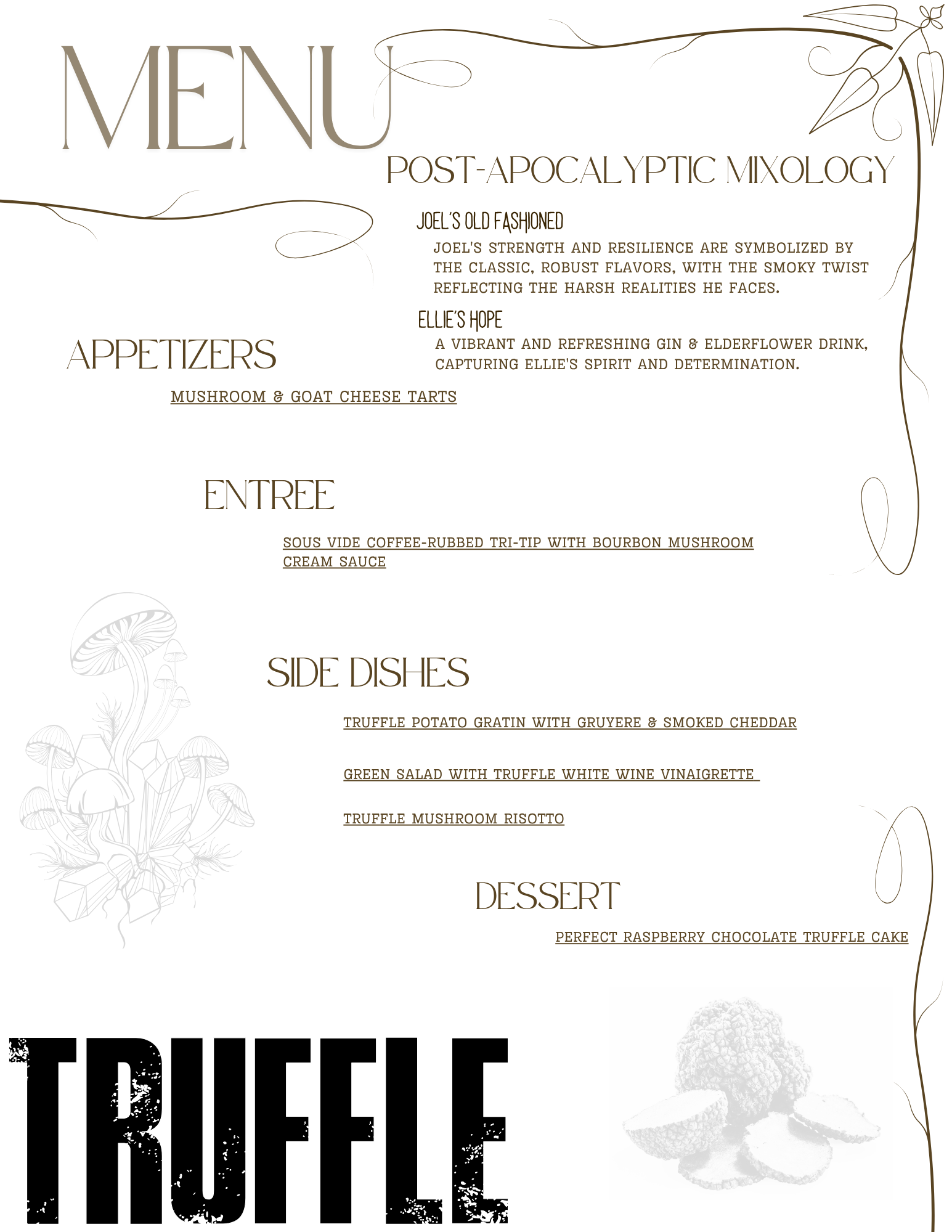 The Last of Us mushroom and truffle dinner club menu