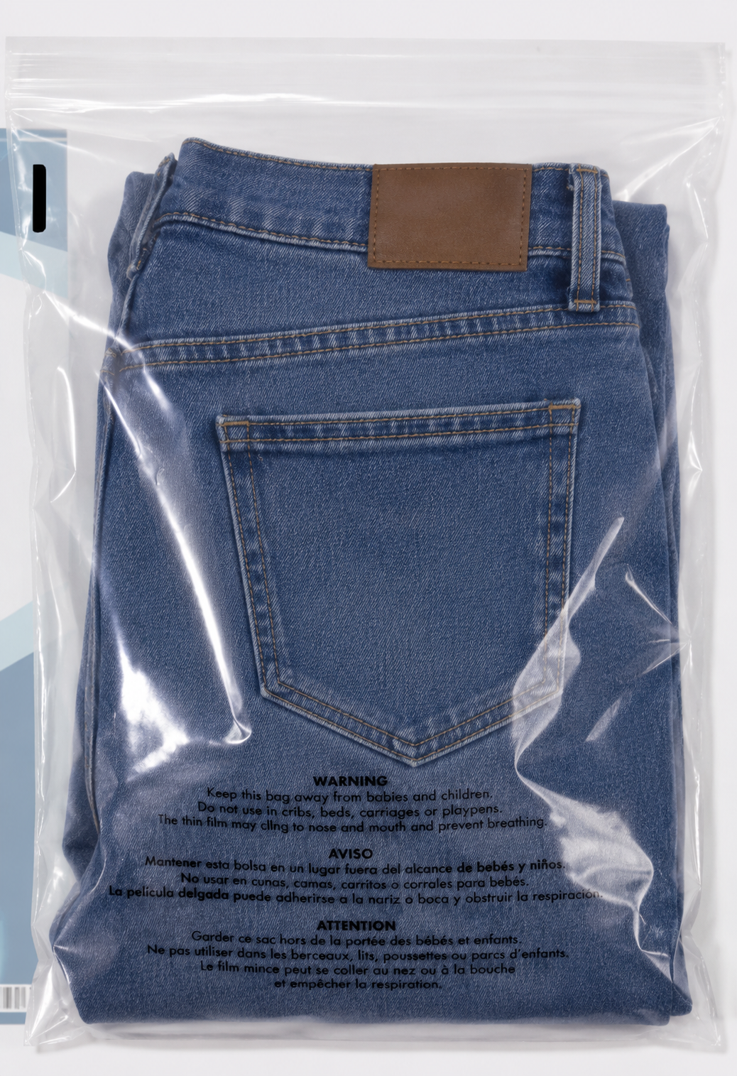 Folded reseller inventory stored inside clear self-seal poly bags