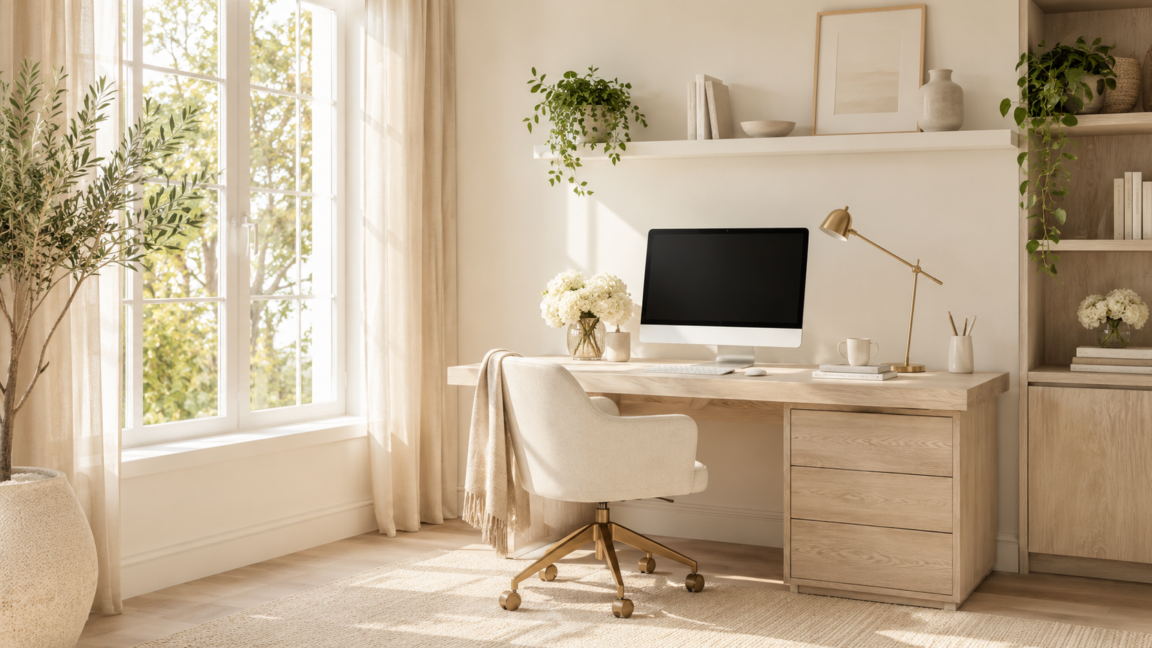 Bright organized desk near a window with minimal decor