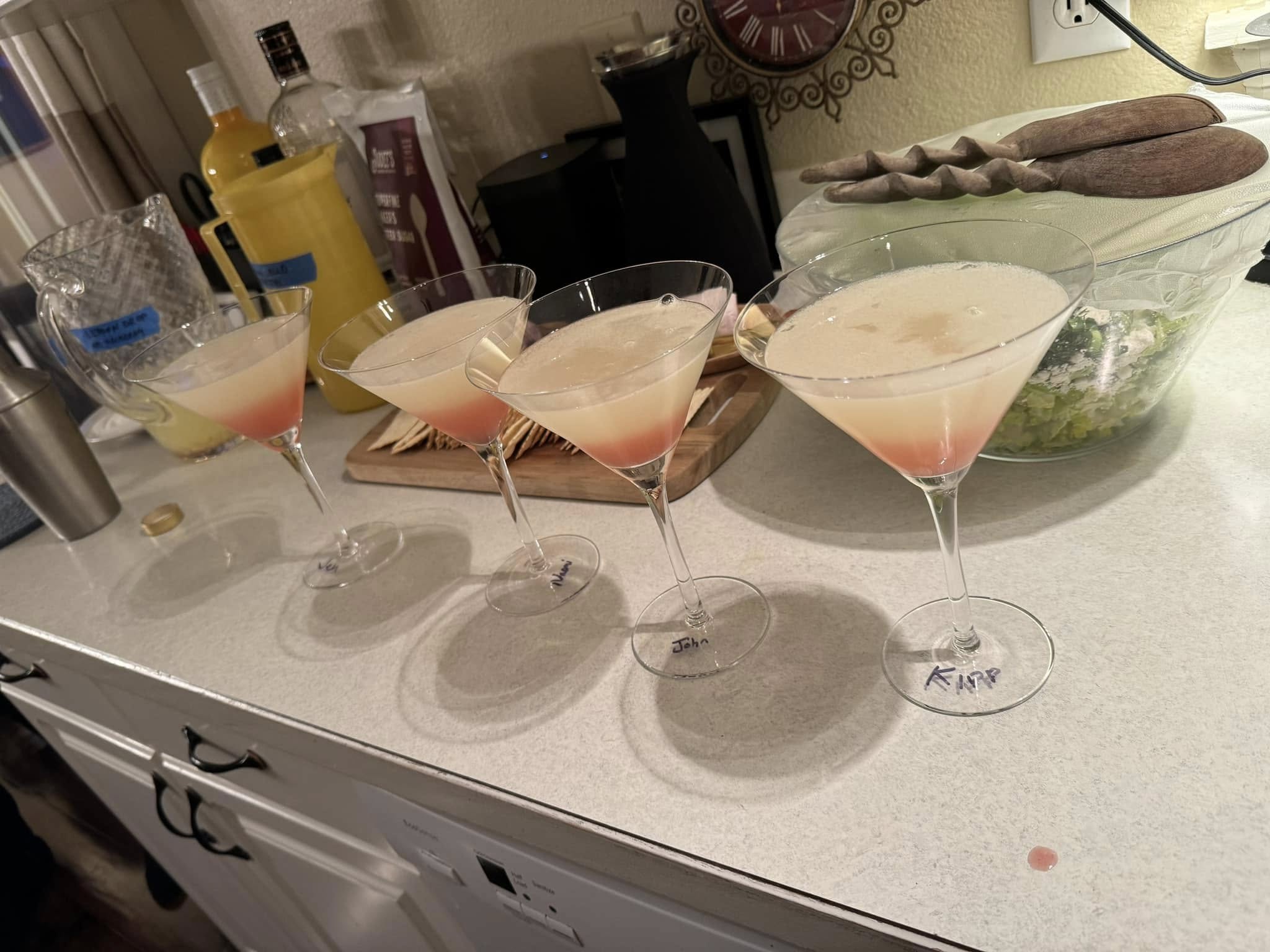 Lemon cocktails and appetizers arranged for a dinner party