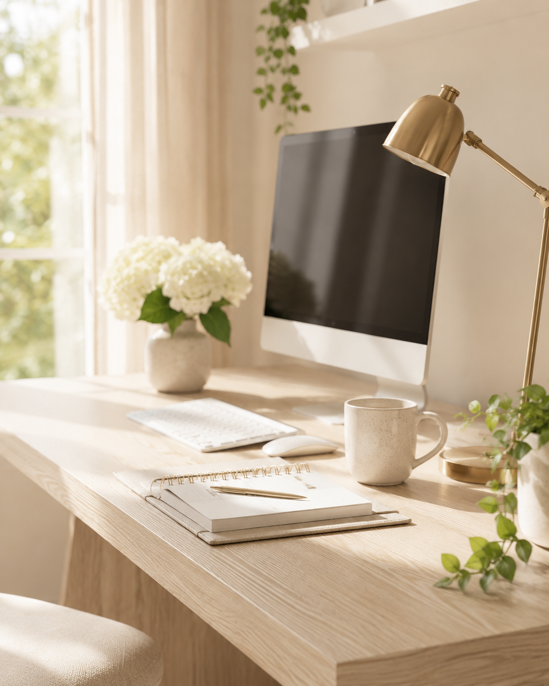 Calm and organized home workspace