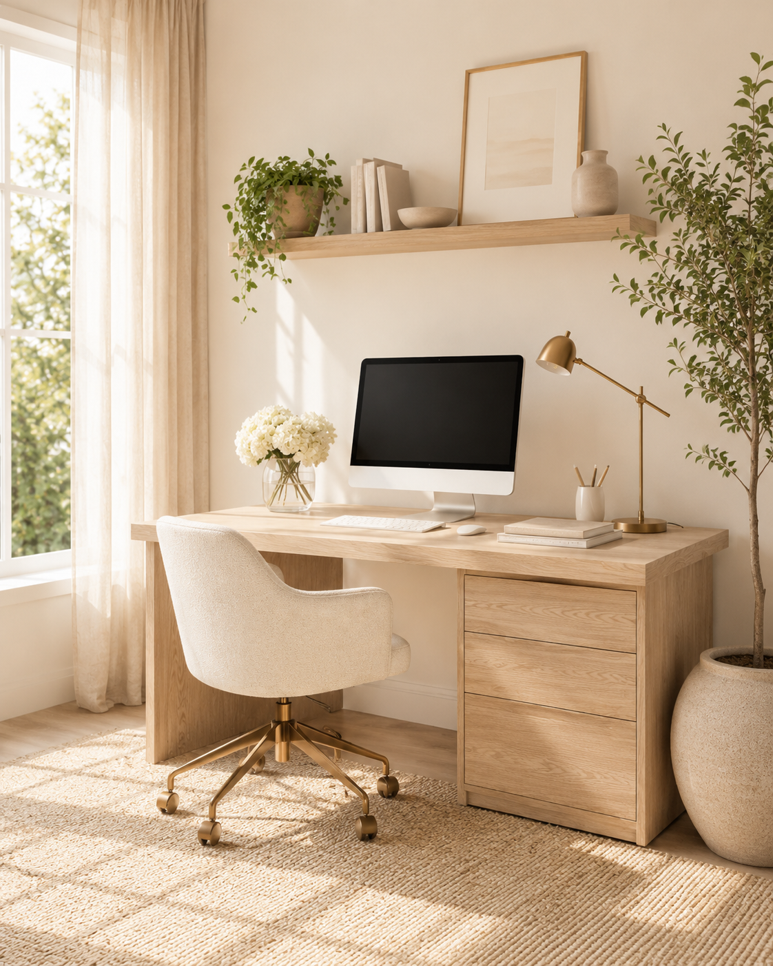 Bright organized home office designed for focused work