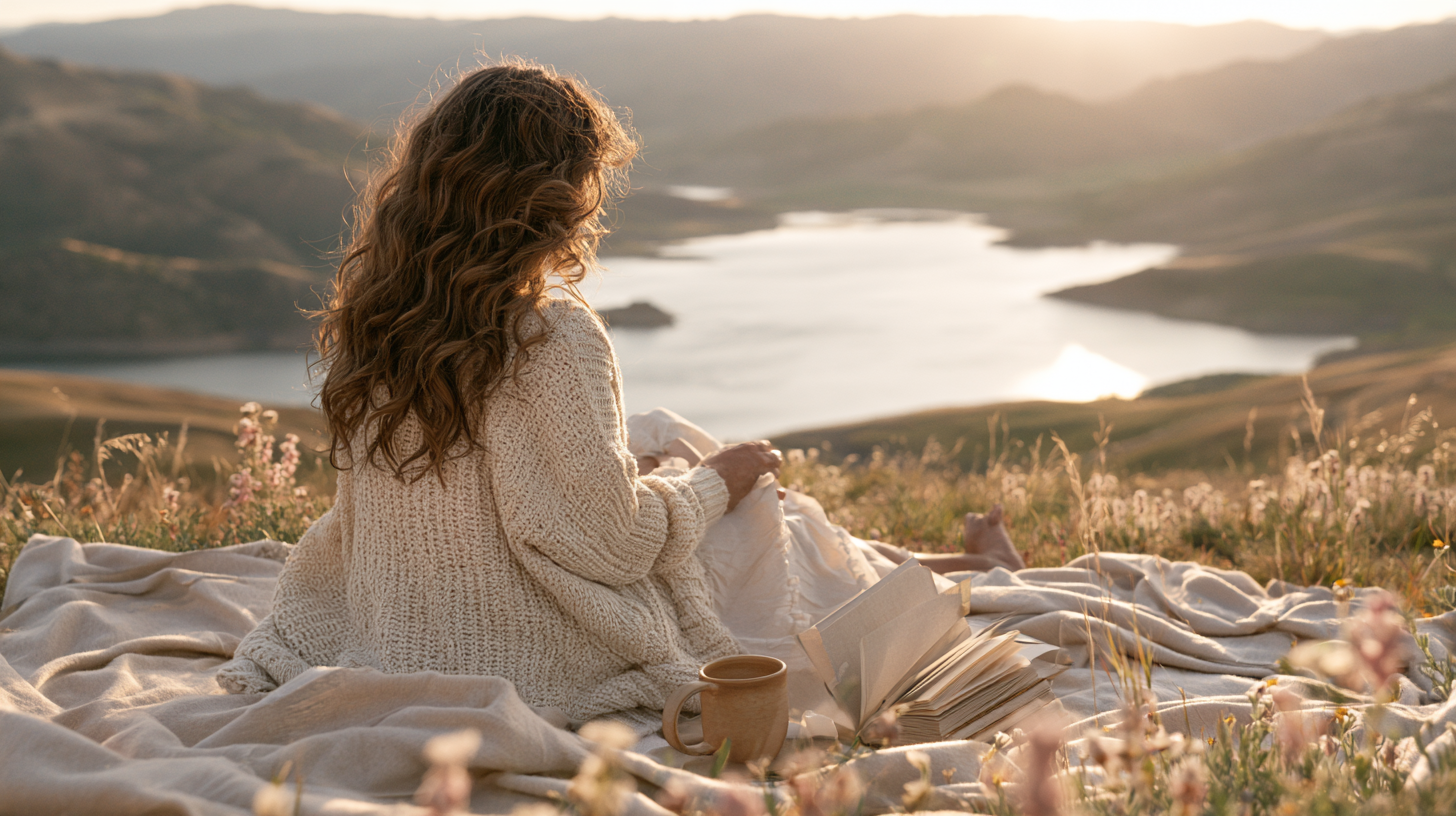 Woman relaxing in a calm room filled with natural light