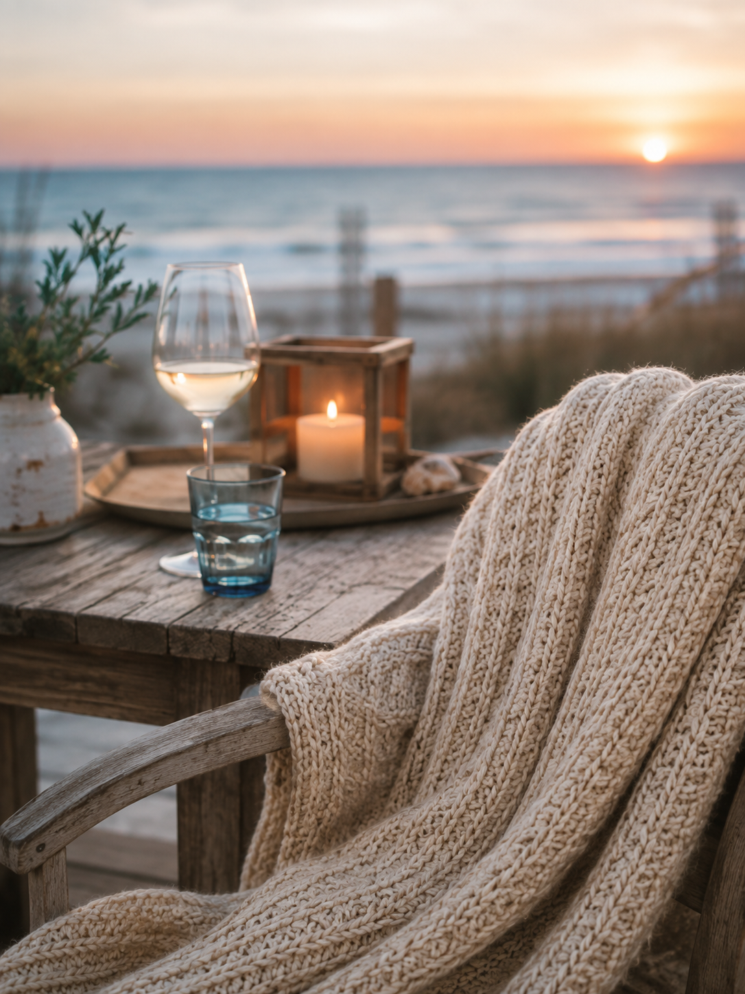 Soft knitted coastal blanket